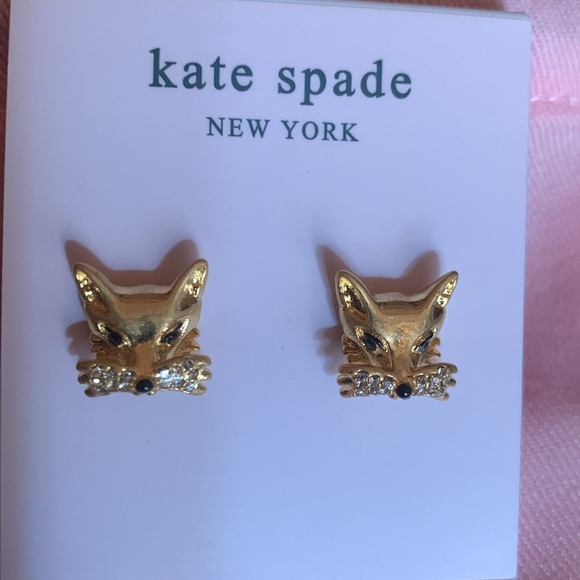 NEW KATE SPADE “SO FOXY” GOLD FOX STUD EARRINGS w/PINK DUSTBAG - Picture 7 of 14